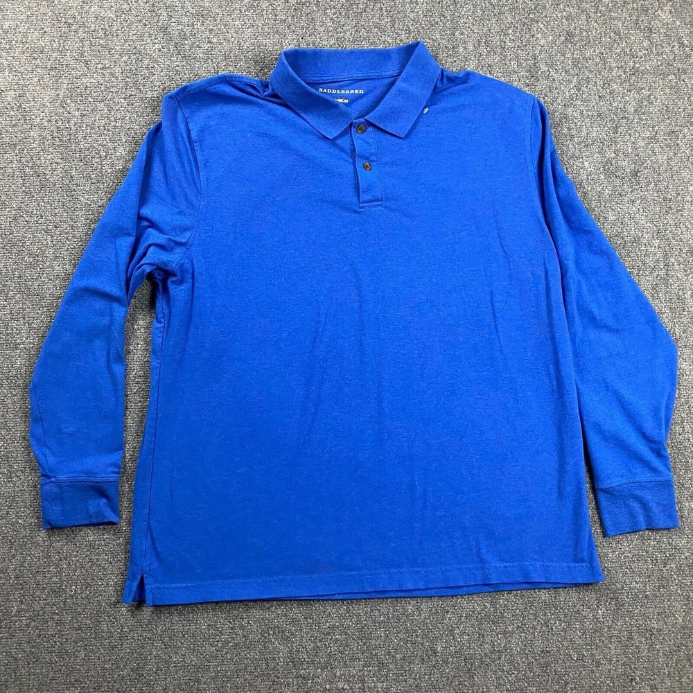 Saddlebred Polo Shirt Mens Extra Large Blue Flex Carbon Long Sleeve Cotton Blend